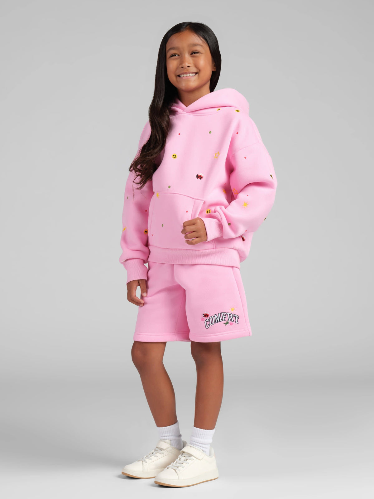 Kids Allover Embroidered Hoodie - Cute Oversized Girls Hoodie