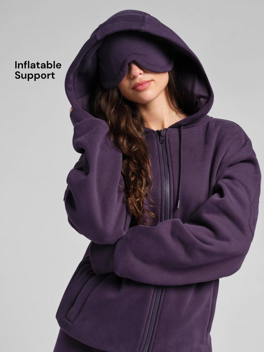 Inflate Zip Hoodie - Neck Pillow & Back Support Travel Hoodie