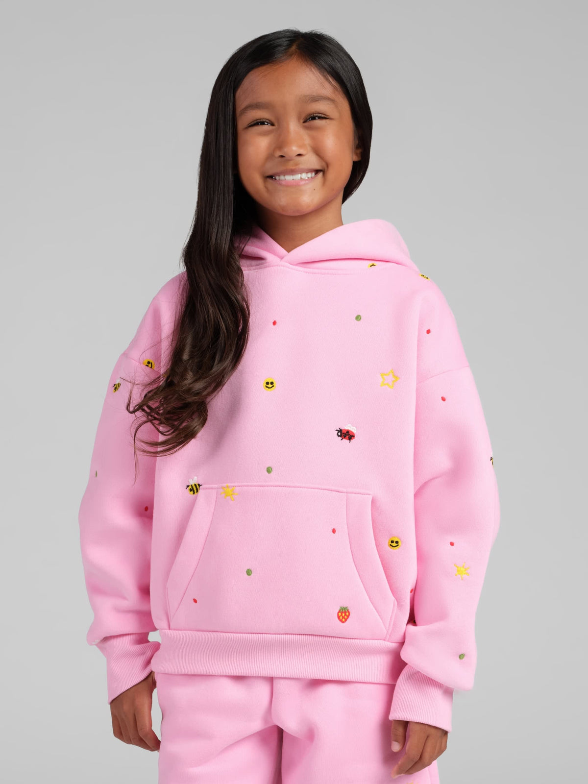 Kids Allover Embroidered Hoodie - Cute Oversized Girls Hoodie