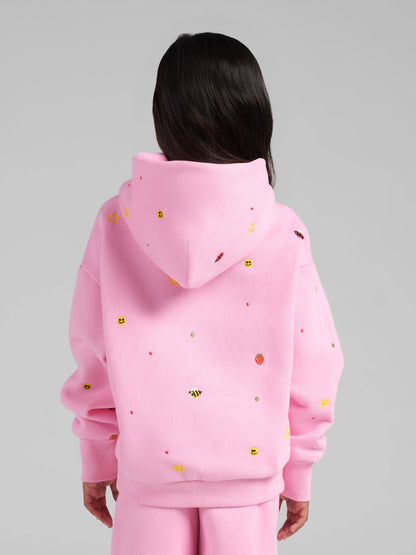 Kids Allover Embroidered Hoodie - Cute Oversized Girls Hoodie