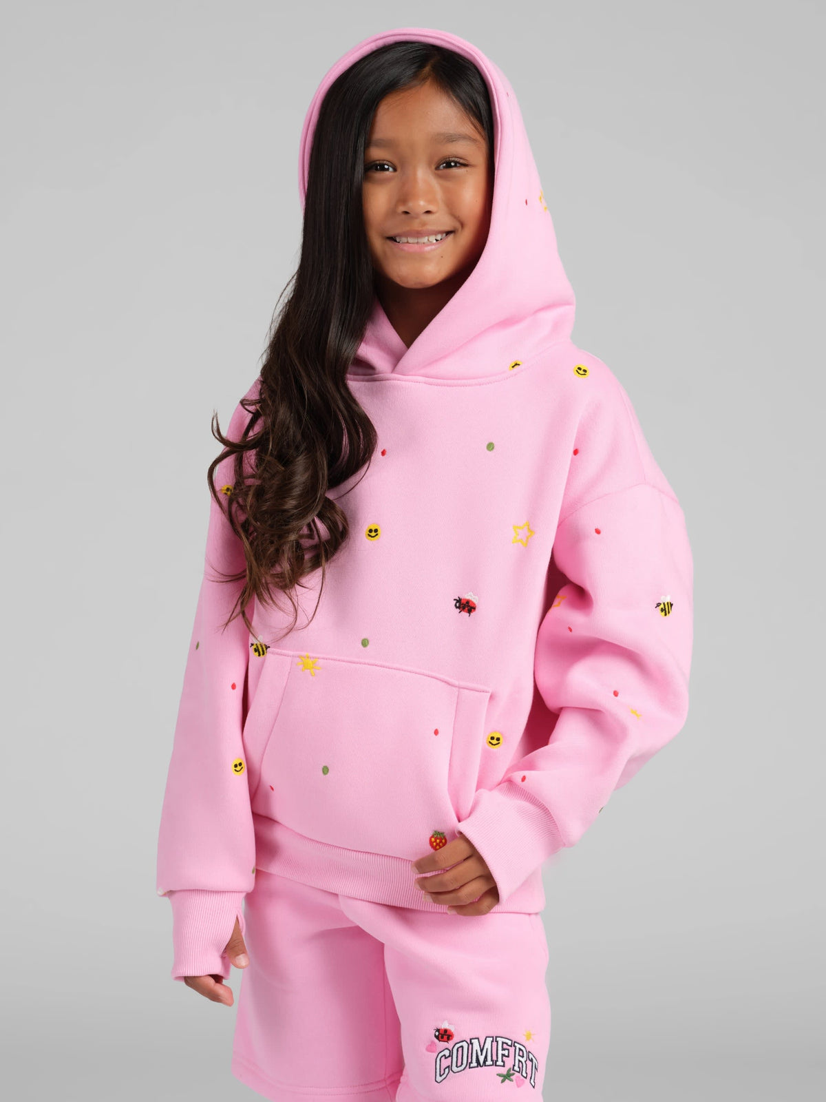 Kids Allover Embroidered Hoodie - Cute Oversized Girls Hoodie