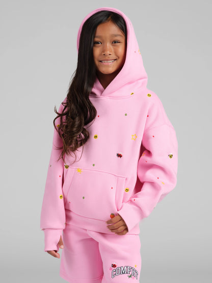 Kids Allover Embroidered Hoodie - Cute Oversized Girls Hoodie