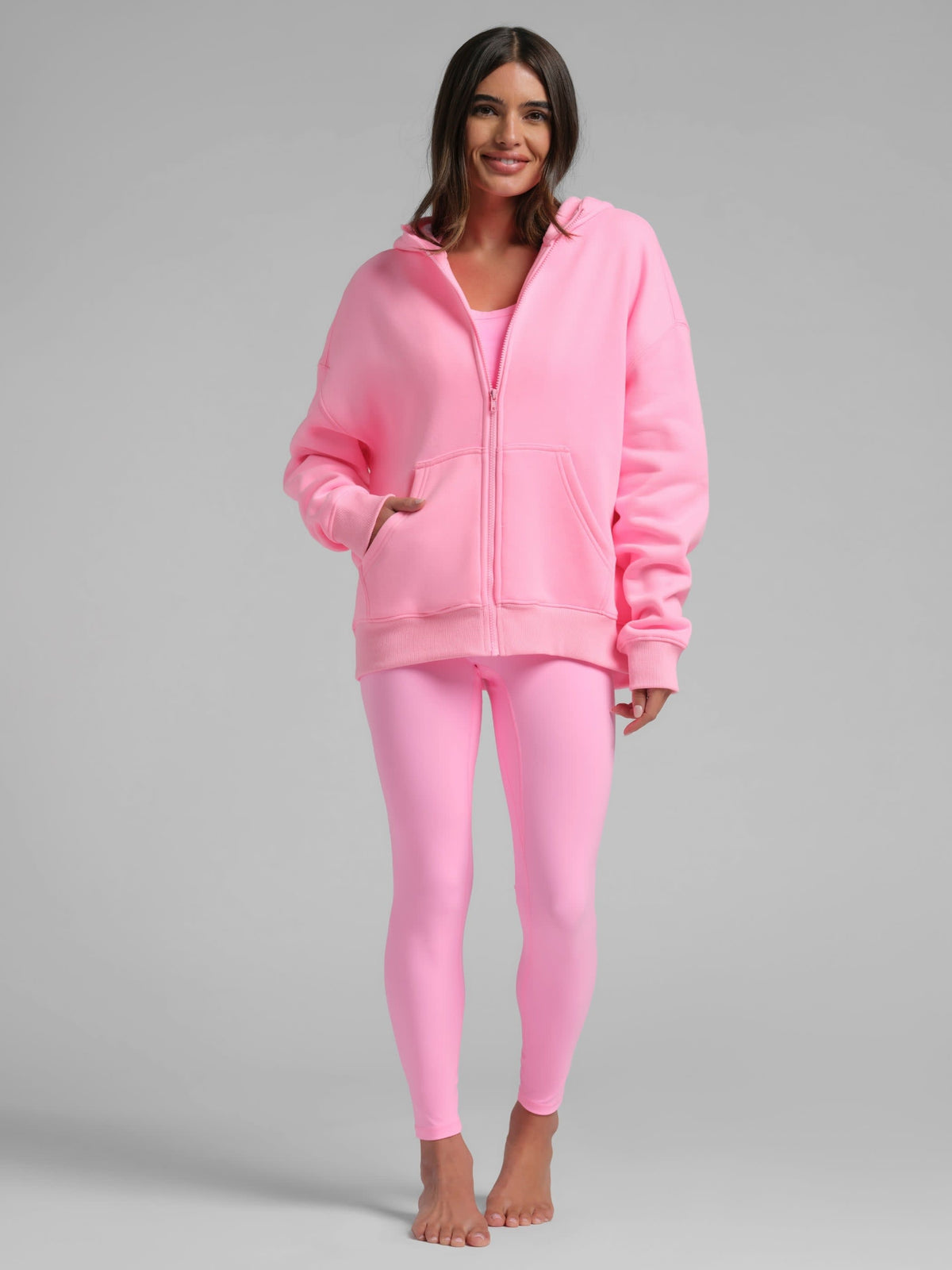 Neon Basic Crop Zip Hoodie